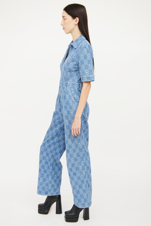 Sandro Blue Denim Logo Zip Jumpsuit