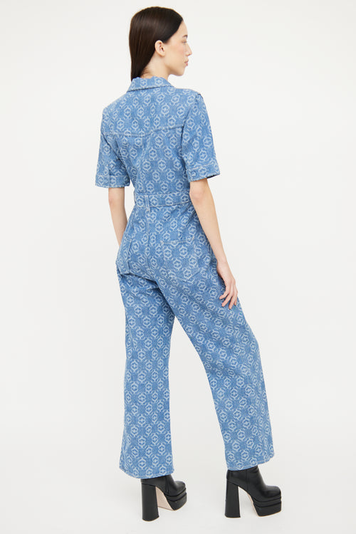 Sandro Blue Denim Logo Zip Jumpsuit