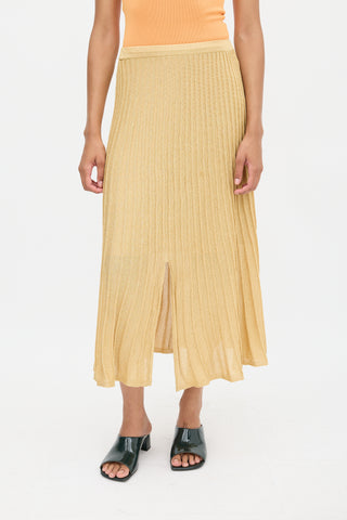 Sandro Gold Metallic Ribbed Knit Skirt