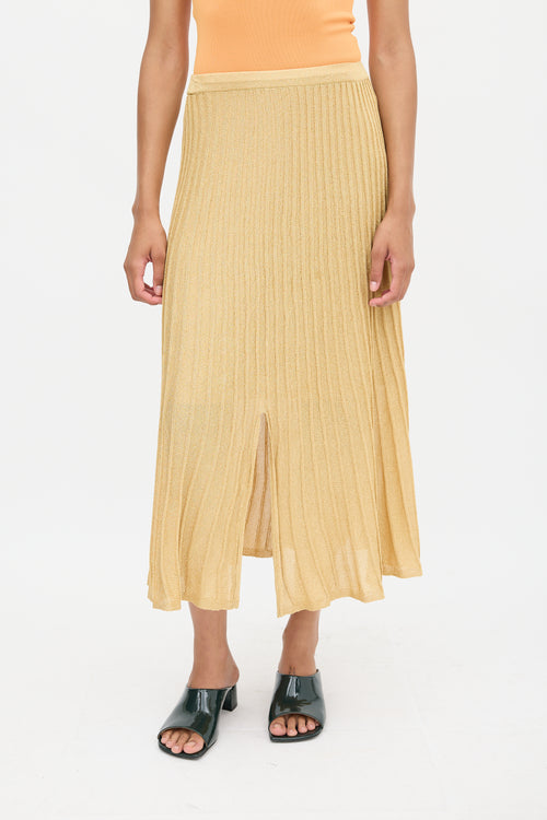 Sandro Gold Metallic Ribbed Knit Skirt