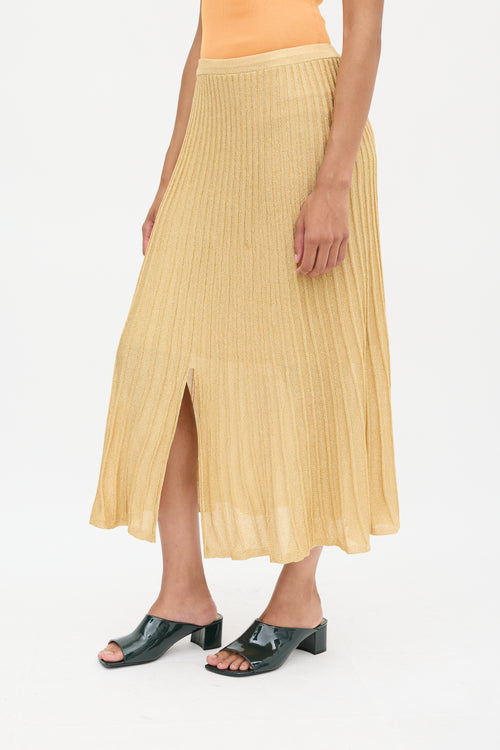 Sandro Gold Metallic Ribbed Knit Skirt