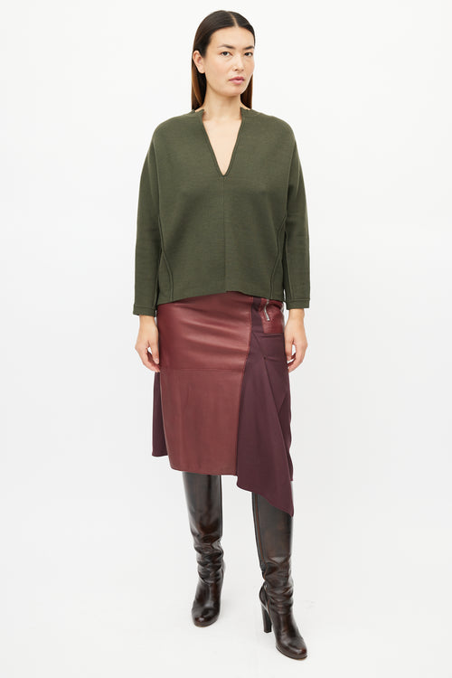 Sandro Green Knit V-Neck Sweater