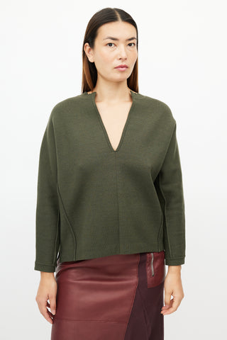 Sandro Green Knit V-Neck Sweater