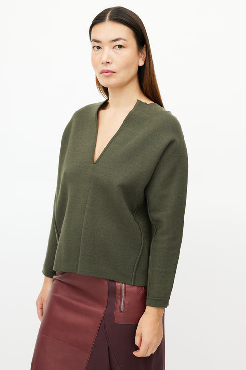 Sandro Green Knit V-Neck Sweater