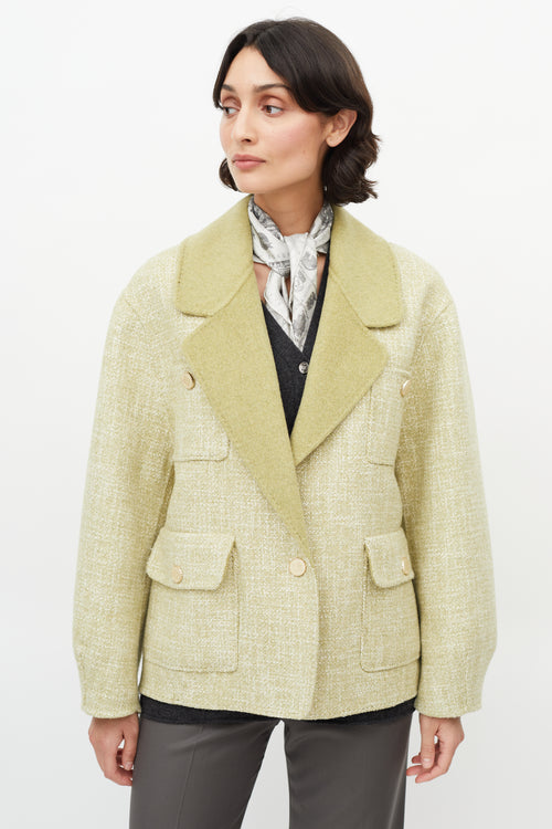 Sandro Green Tweed Wool Coat