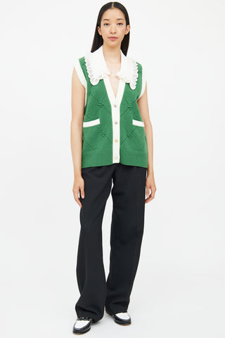 Sandro Green 
White Knit Detachable Collar Vest