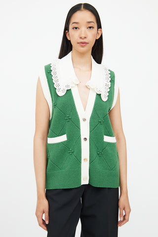 Sandro Green 
White Knit Detachable Collar Vest