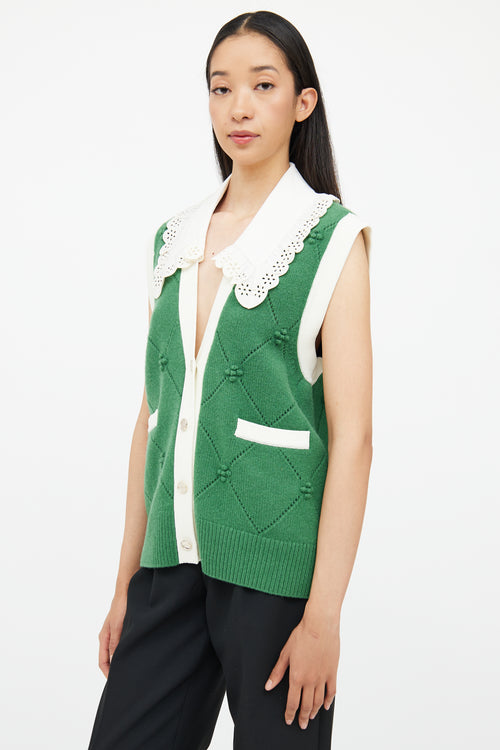 Sandro Green 
White Knit Detachable Collar Vest