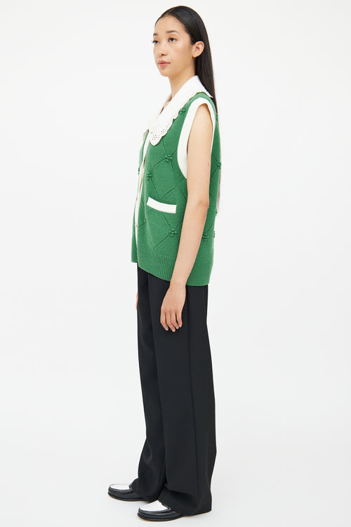 Sandro Green 
White Knit Detachable Collar Vest