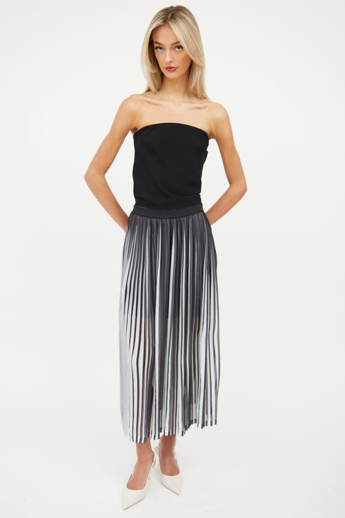 Sandro Black 
White Pleated Midi Skirt