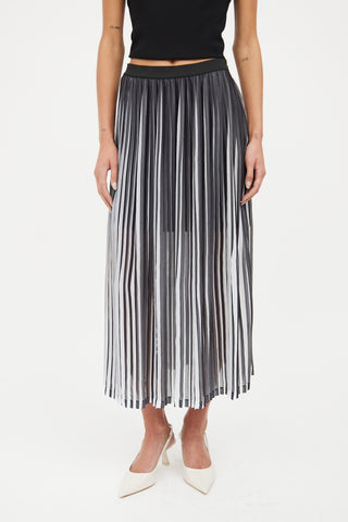 Sandro Black 
White Pleated Midi Skirt