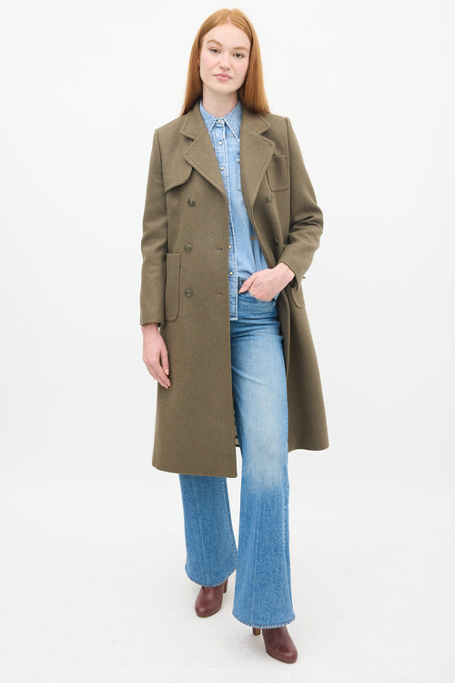 Sandro Khaki Green Wool Joshua Double Breasted Coat