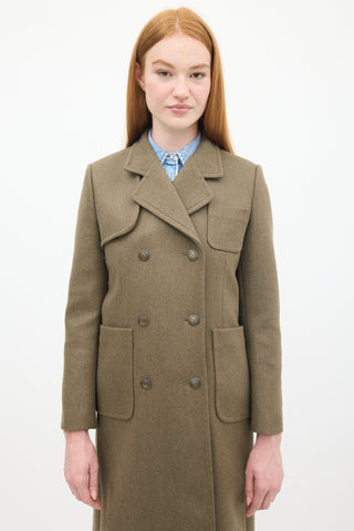 Sandro Khaki Green Wool Joshua Double Breasted Coat