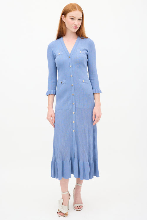 Sandro Blue Knit Buttoned Dress