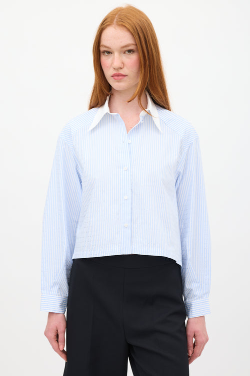 Sandro Light Blue 
White Sylvann Embellished Striped Shirt