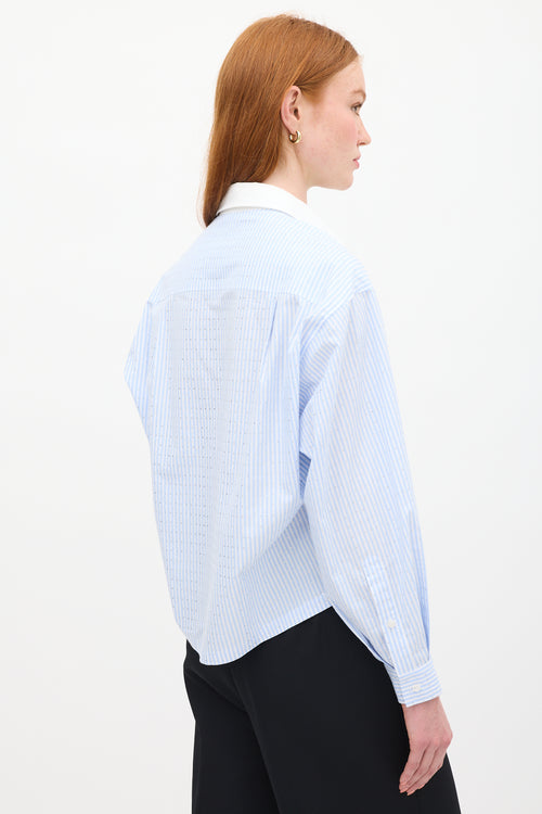 Sandro Light Blue 
White Sylvann Embellished Striped Shirt