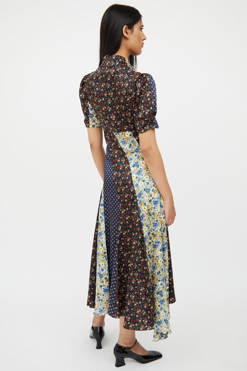 Sandro Navy, Cream 
Multi Floral Paneled Dress