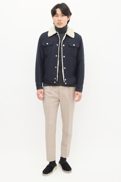 Sandro Navy 
Cream Sherpa Lined Jacket