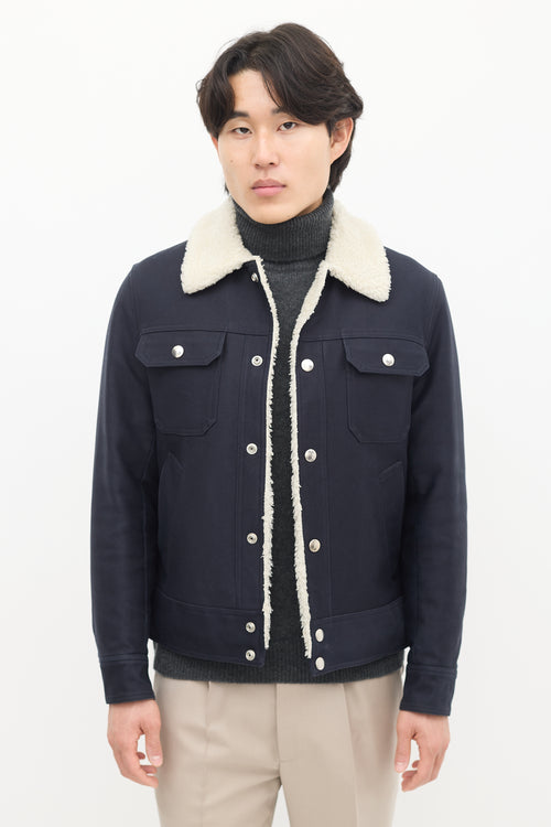 Sandro Navy 
Cream Sherpa Lined Jacket