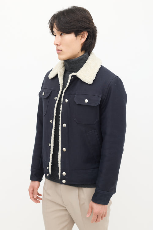 Sandro Navy 
Cream Sherpa Lined Jacket