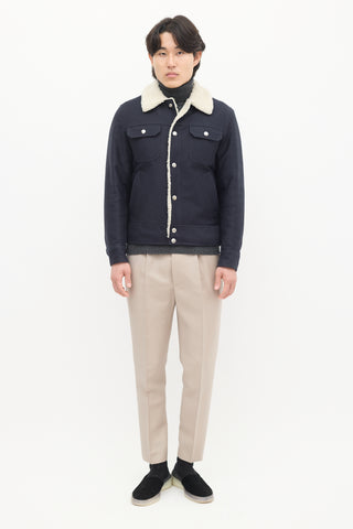 Sandro Navy 
Cream Sherpa Lined Jacket