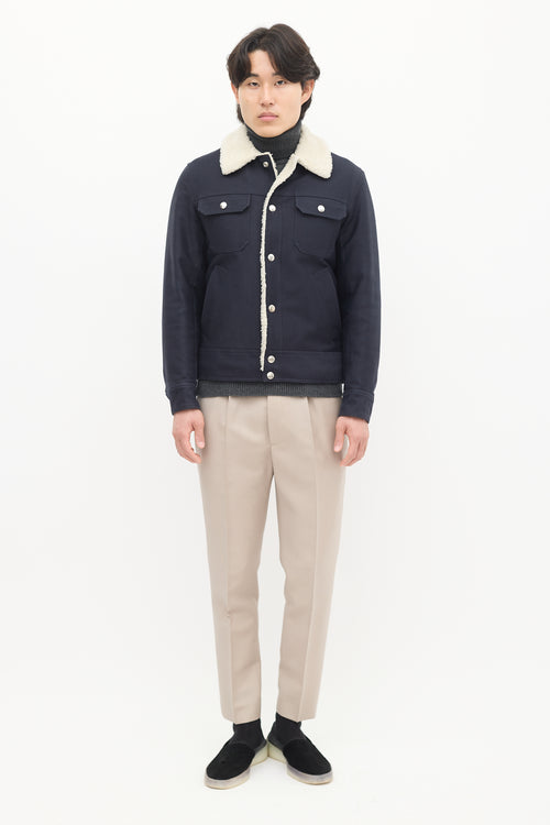 Sandro Navy 
Cream Sherpa Lined Jacket