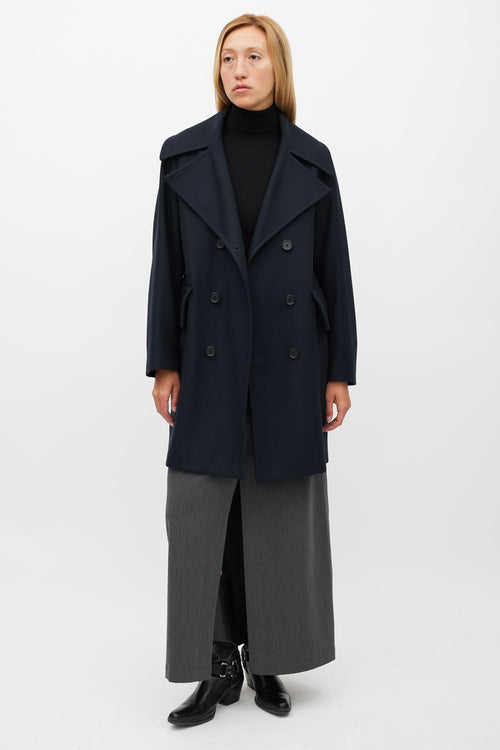 Sandro Navy Wool Double Breasted Coat