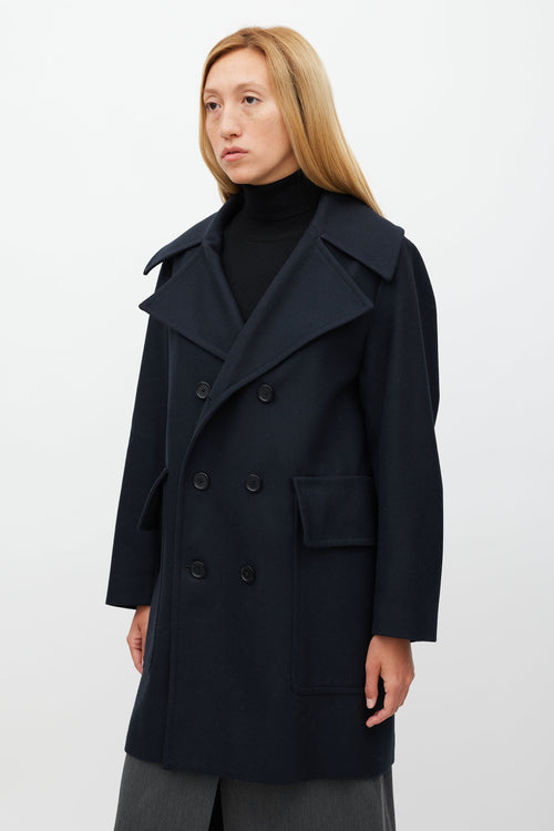 Sandro Navy Wool Double Breasted Coat