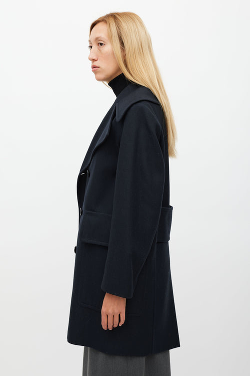 Sandro Navy Wool Double Breasted Coat