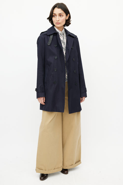 Sandro Navy Double Breasted Trench Coat