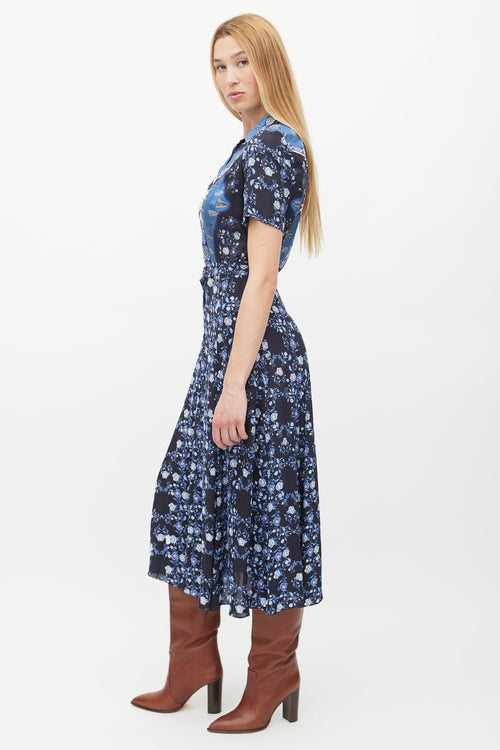 Sandro Navy 
Multicolour Floral Belted Dress