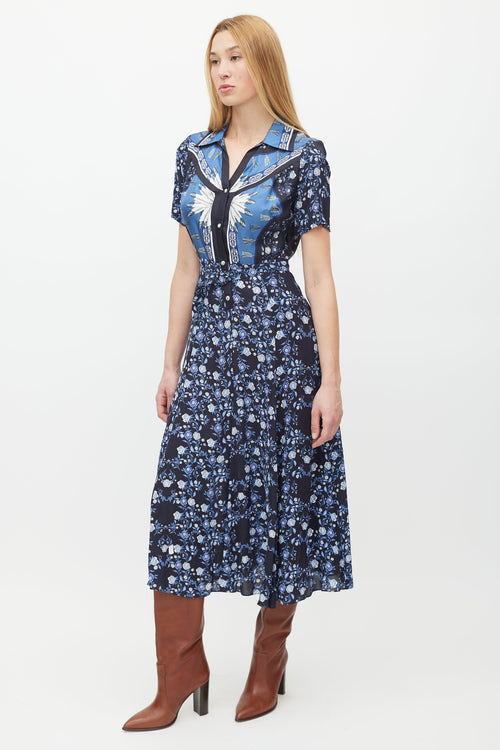 Sandro Navy 
Multicolour Floral Belted Dress