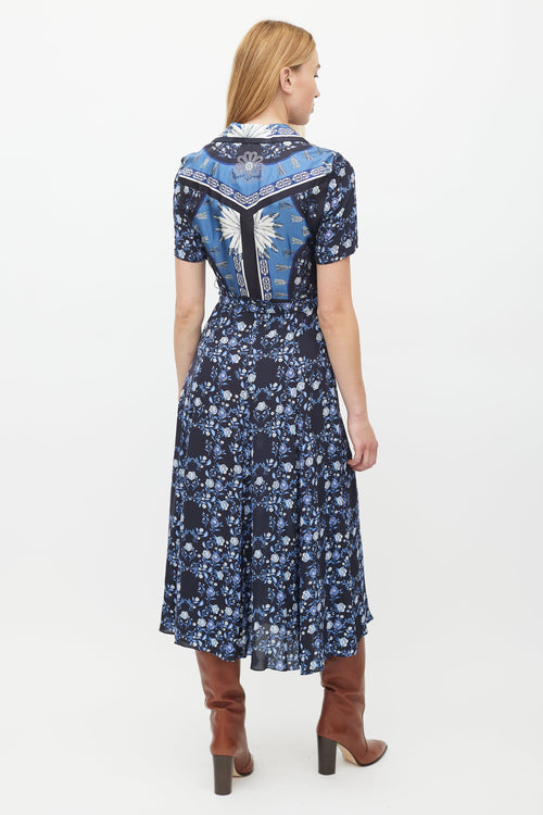 Sandro Navy 
Multicolour Floral Belted Dress