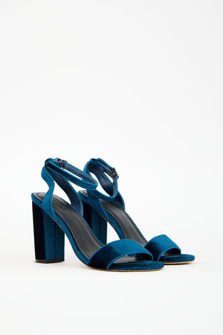 Sandro Navy Velvet Strap Sandal