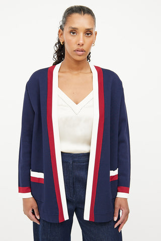 Sandro Navy Red 
White Open Cardigan