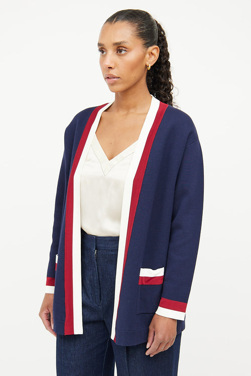 Sandro Navy Red 
White Open Cardigan