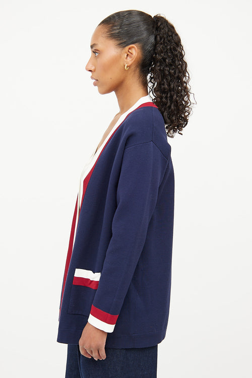 Sandro Navy Red 
White Open Cardigan