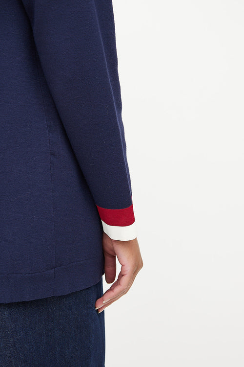 Sandro Navy Red 
White Open Cardigan