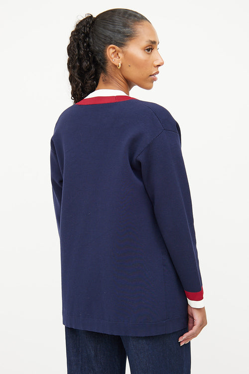 Sandro Navy Red 
White Open Cardigan