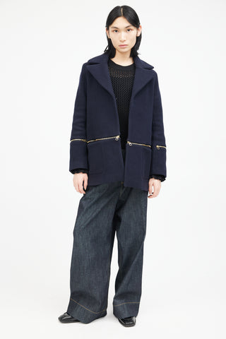 Sandro Navy 
Gold Wool Zip Jacket