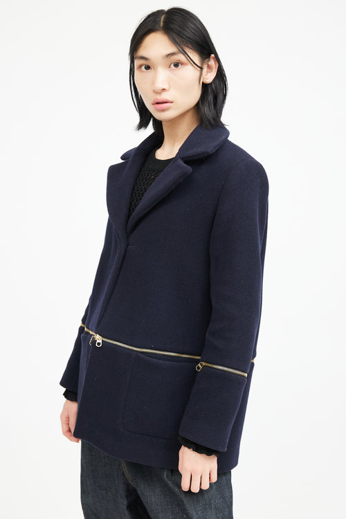 Sandro Navy 
Gold Wool Zip Jacket