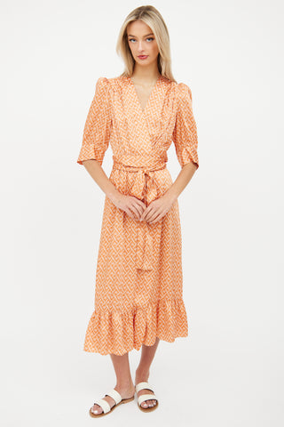 Sandro Orange 
White Floral Wrap Dress