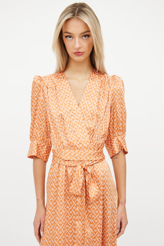 Sandro Orange 
White Floral Wrap Dress