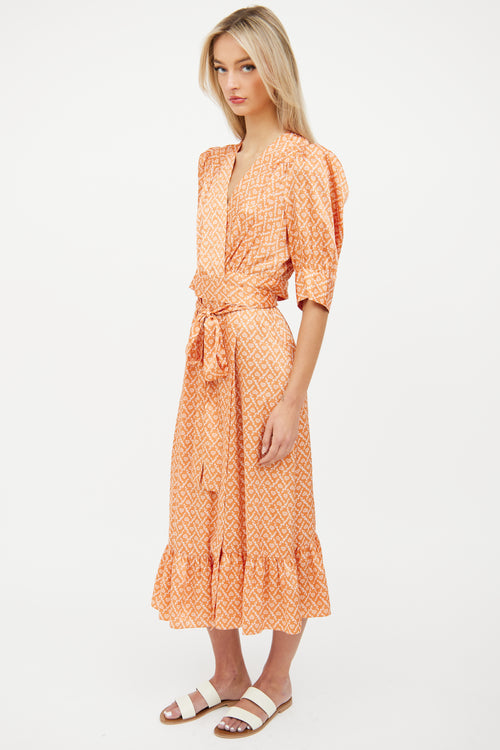 Sandro Orange 
White Floral Wrap Dress