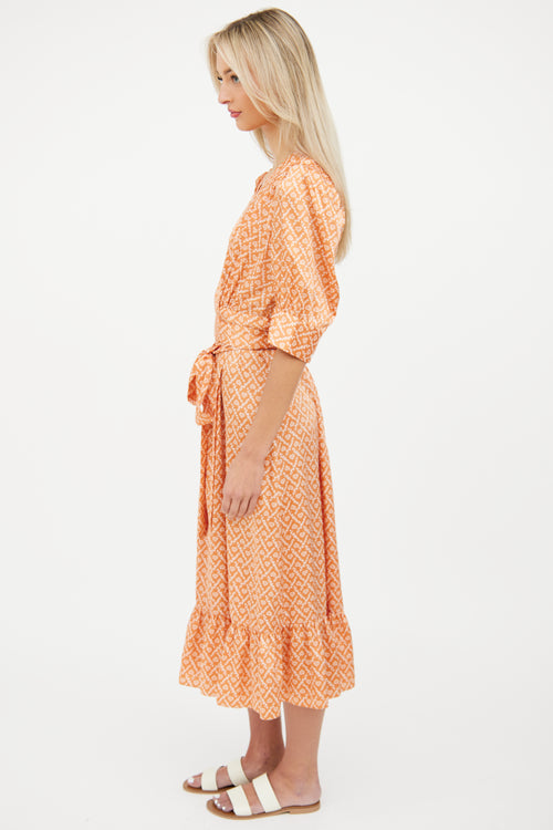 Sandro Orange 
White Floral Wrap Dress