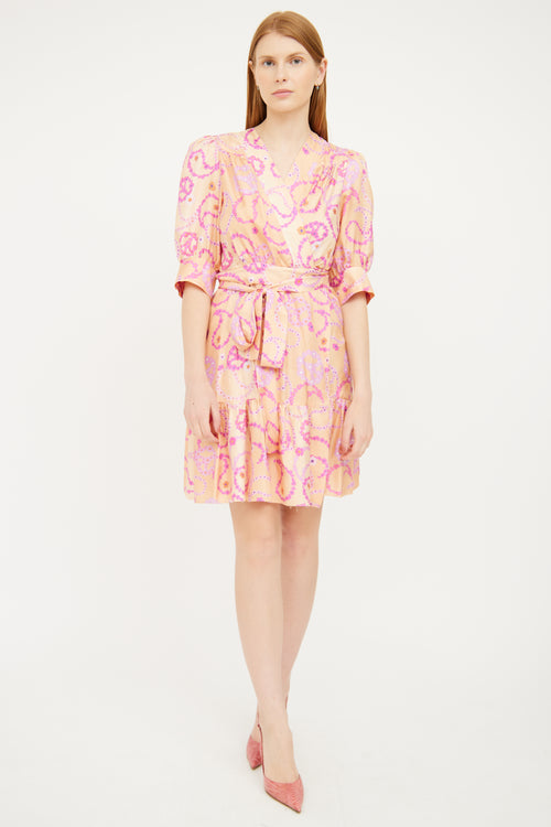 Sandro Orange 
Pink Floral Wrap Dress