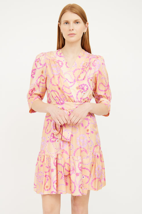 Sandro Orange 
Pink Floral Wrap Dress