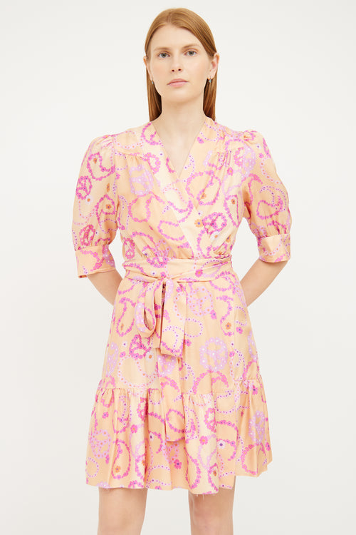 Sandro Orange 
Pink Floral Wrap Dress