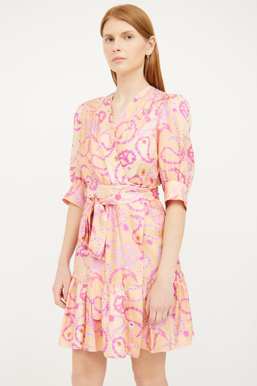 Sandro Orange 
Pink Floral Wrap Dress