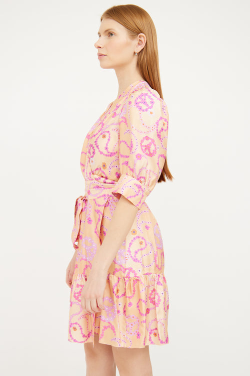 Sandro Orange 
Pink Floral Wrap Dress